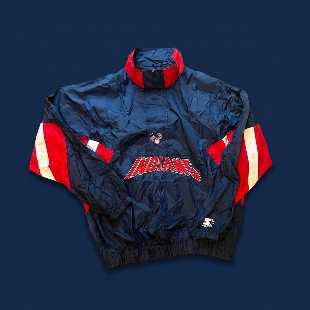 Vintage 90s Cleveland Indians Starter Pullover Jacket Men's XL Chief Wahoo MLB